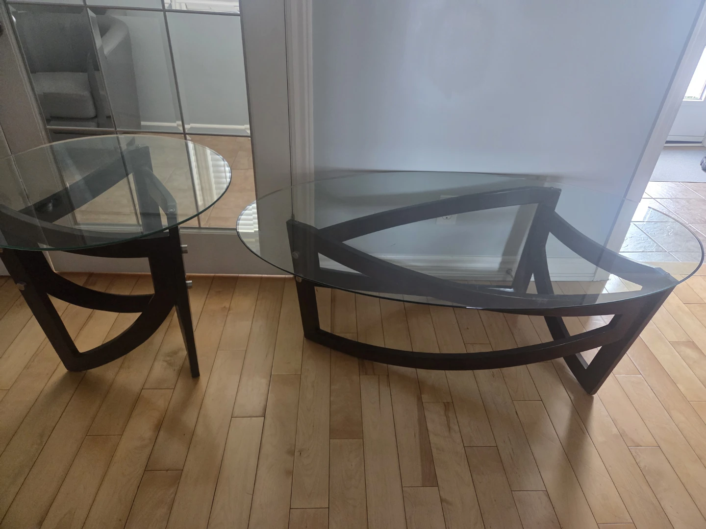 Glass Top Coffee Table with Wood Base - photo 3