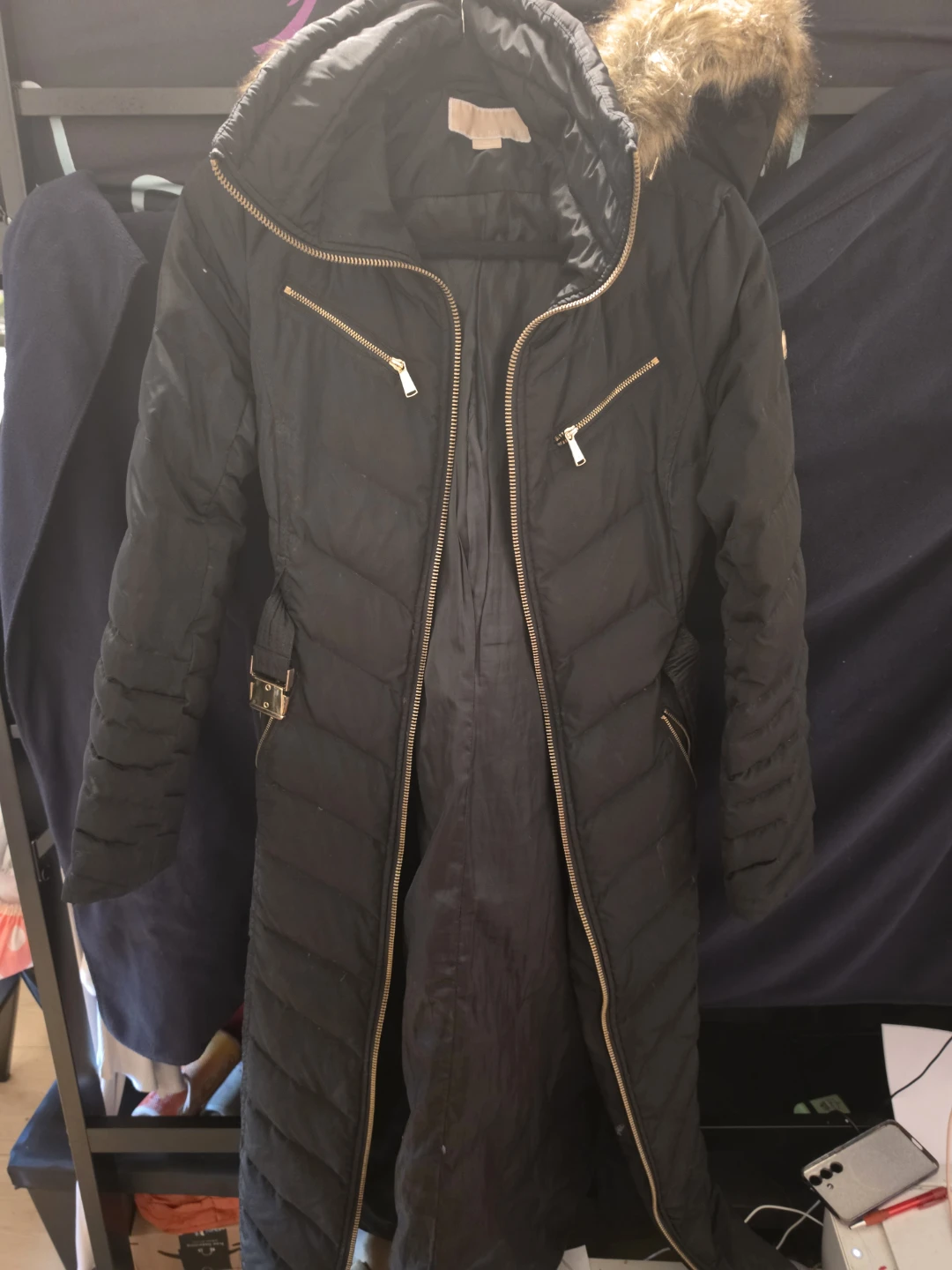 Michael Kors Black Puffer Coat with Fur Hood