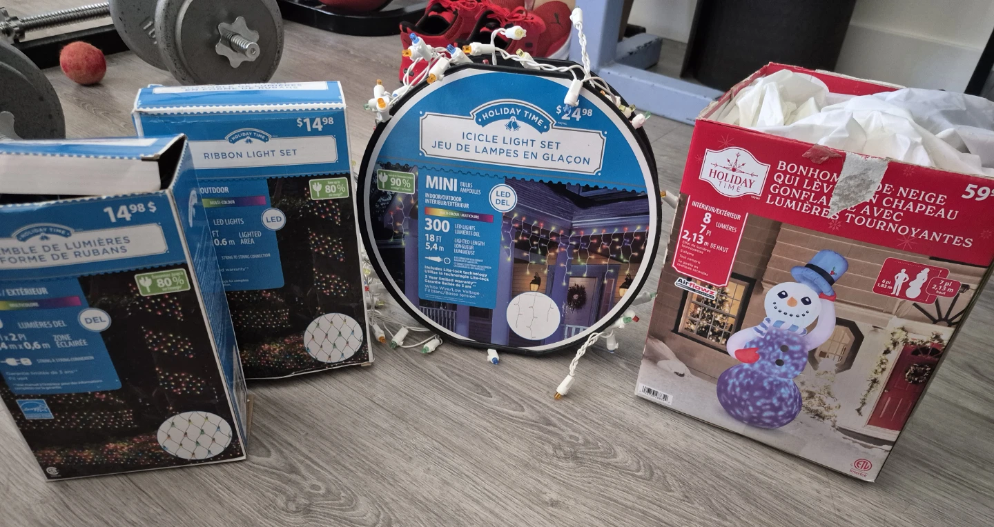 Holiday Time Christmas Lights Set - Icicle, Ribbon, and Snowman