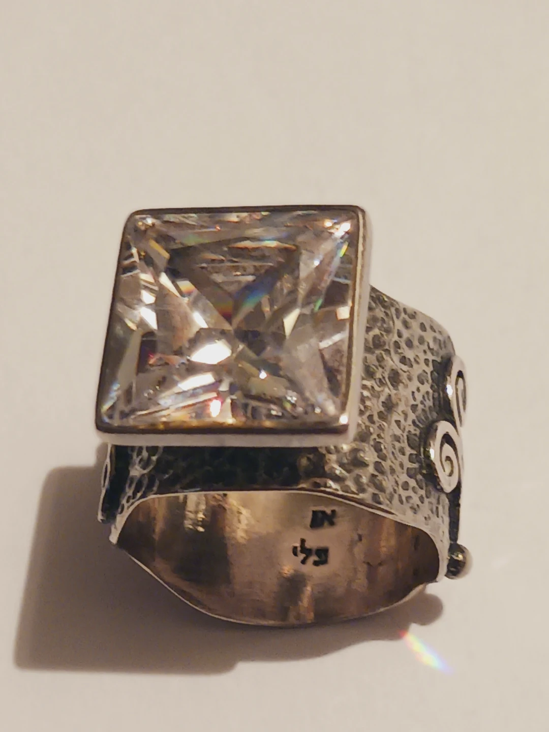 Sterling Silver 925 Ring with Large Square Crystal. 7.5