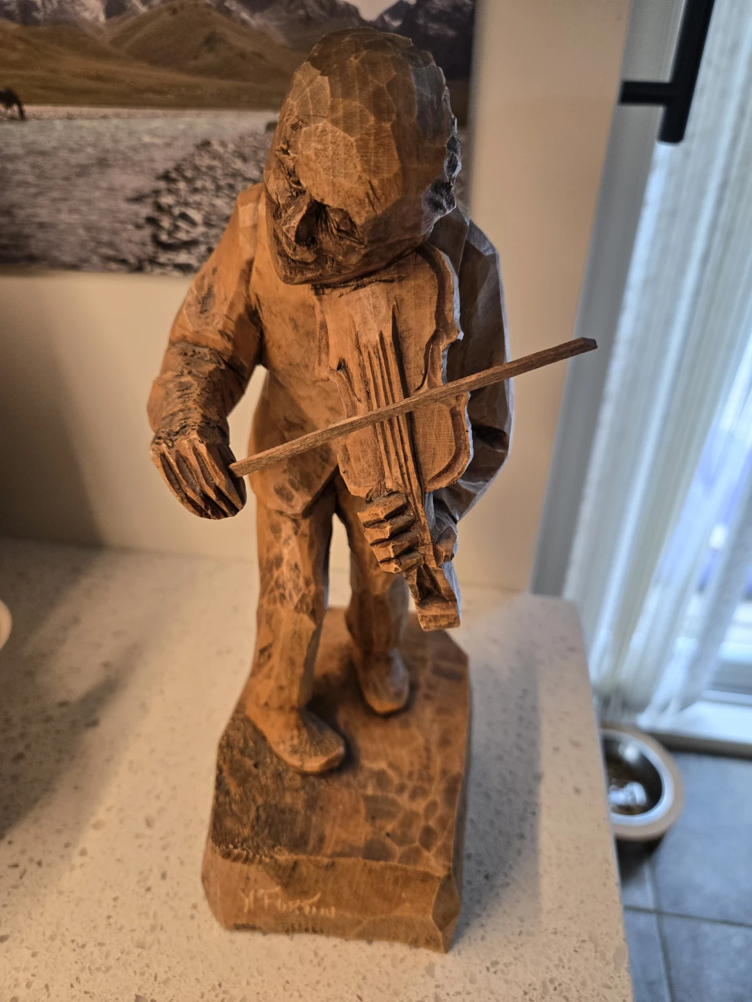 Hand-Carved Wooden Figurine of a Violinist