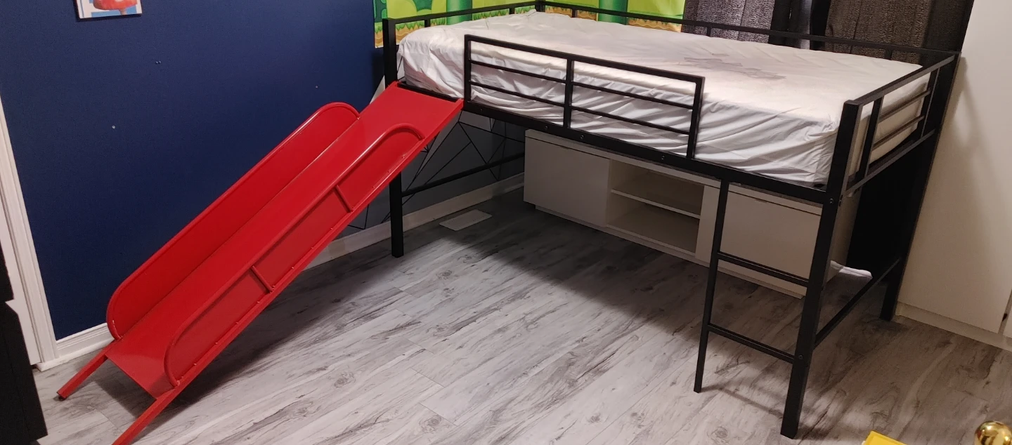 Kids Twin Loft Bed with Red Slide
