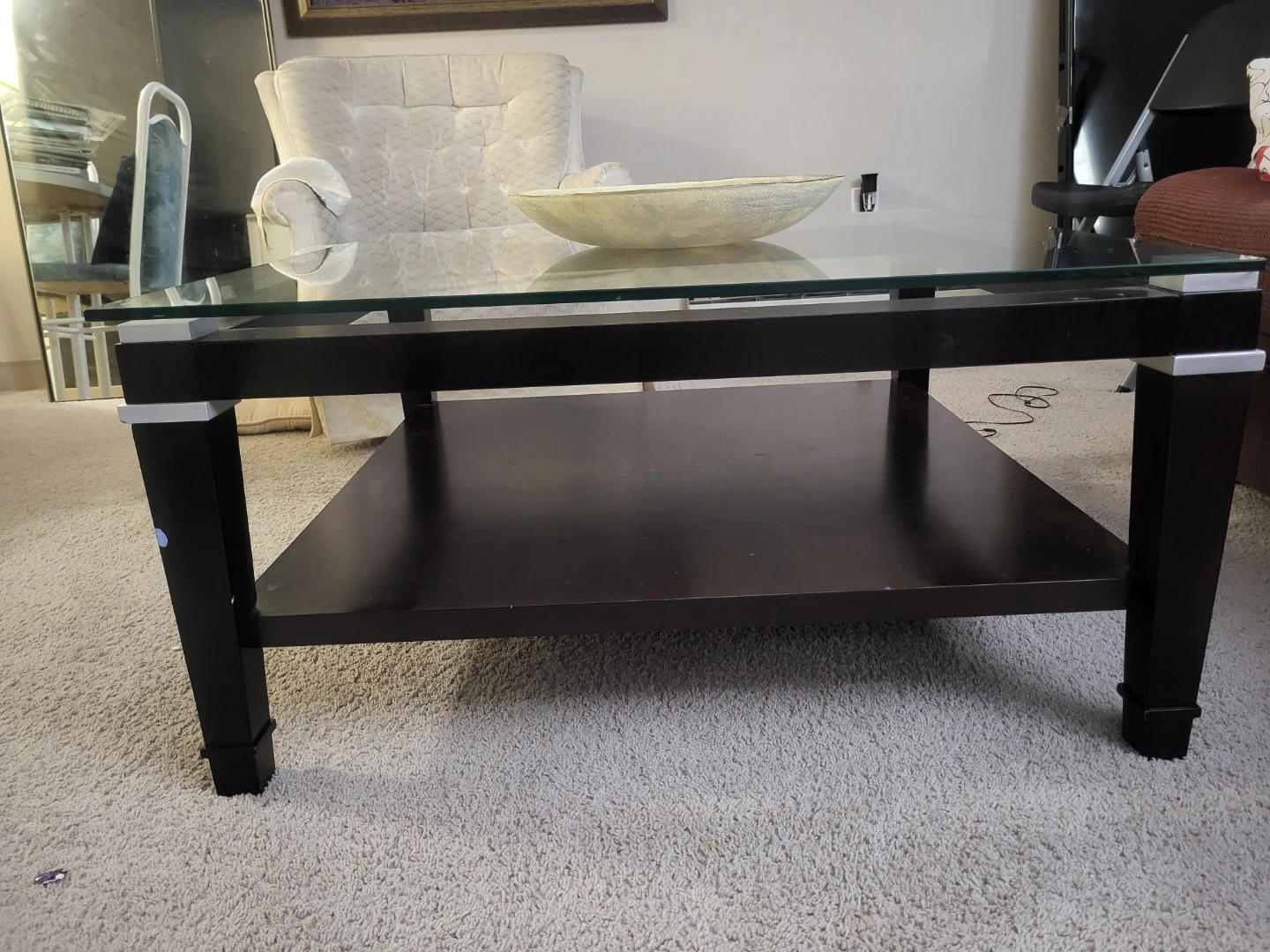 Square Glass Coffee Table with Shelf - photo 3