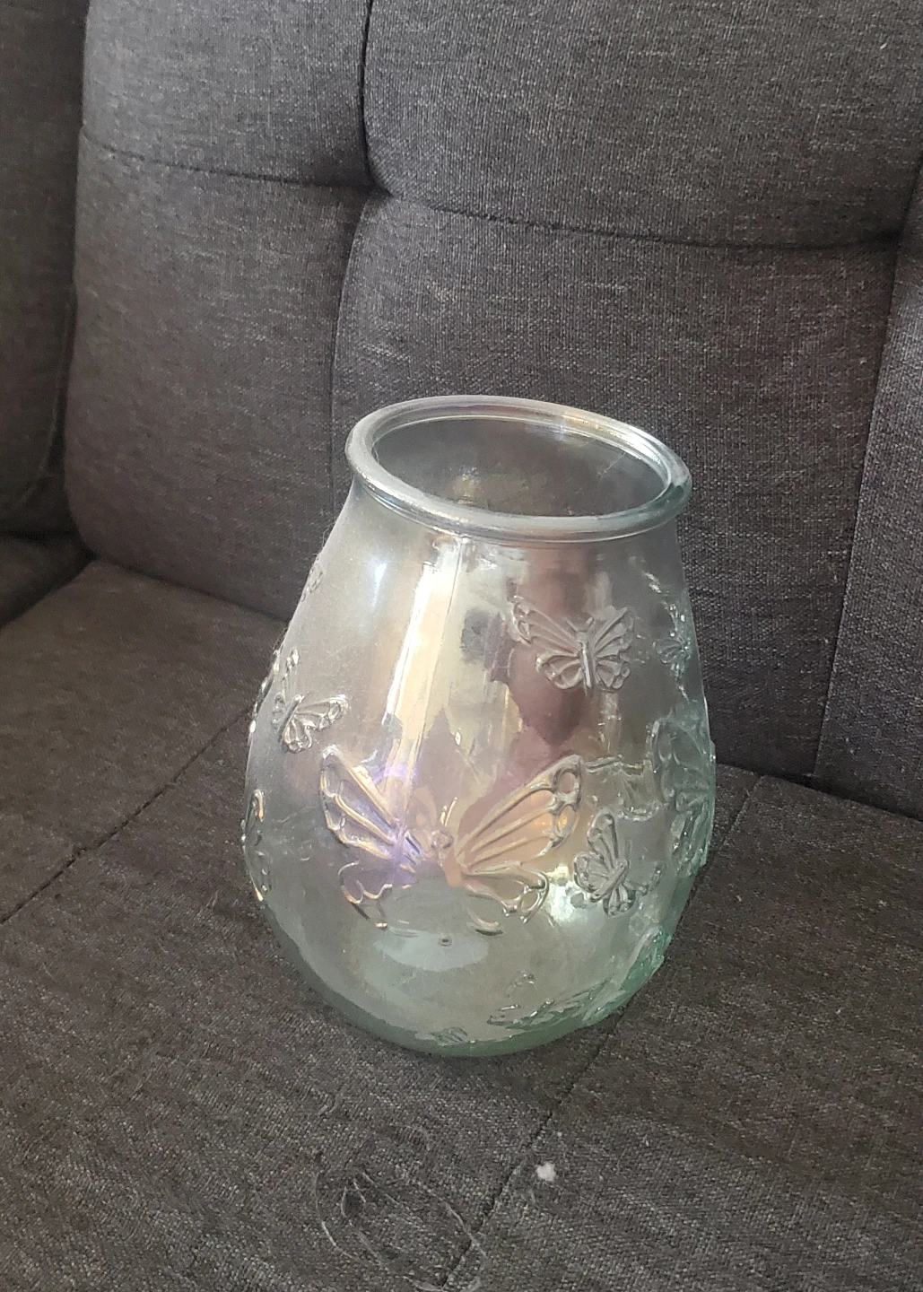 Glass vase with butterfly design