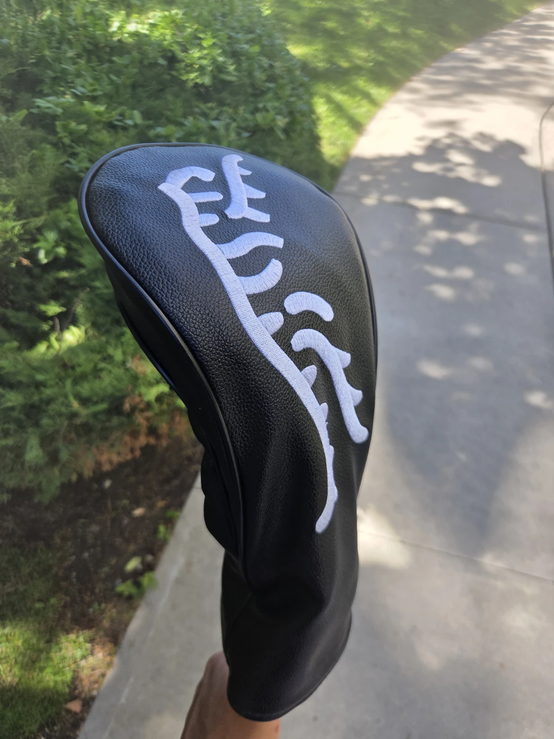 Black Golf Club Headcover with White Design