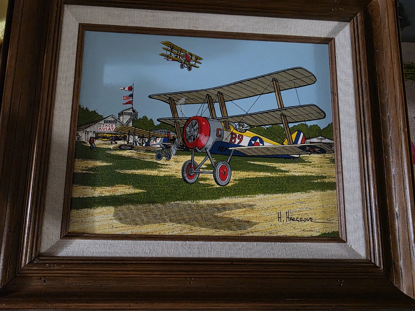 Vintage  Hargrove Signed Aviation Aircraft Canvas Print Framed