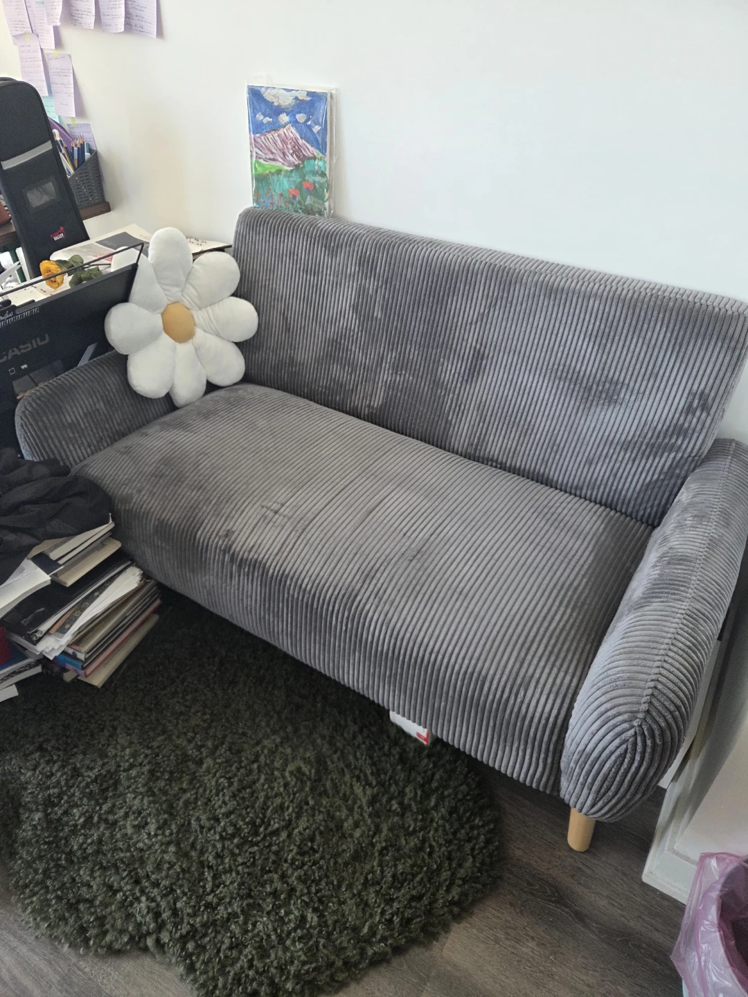 Grey Corduroy Loveseat Sofa