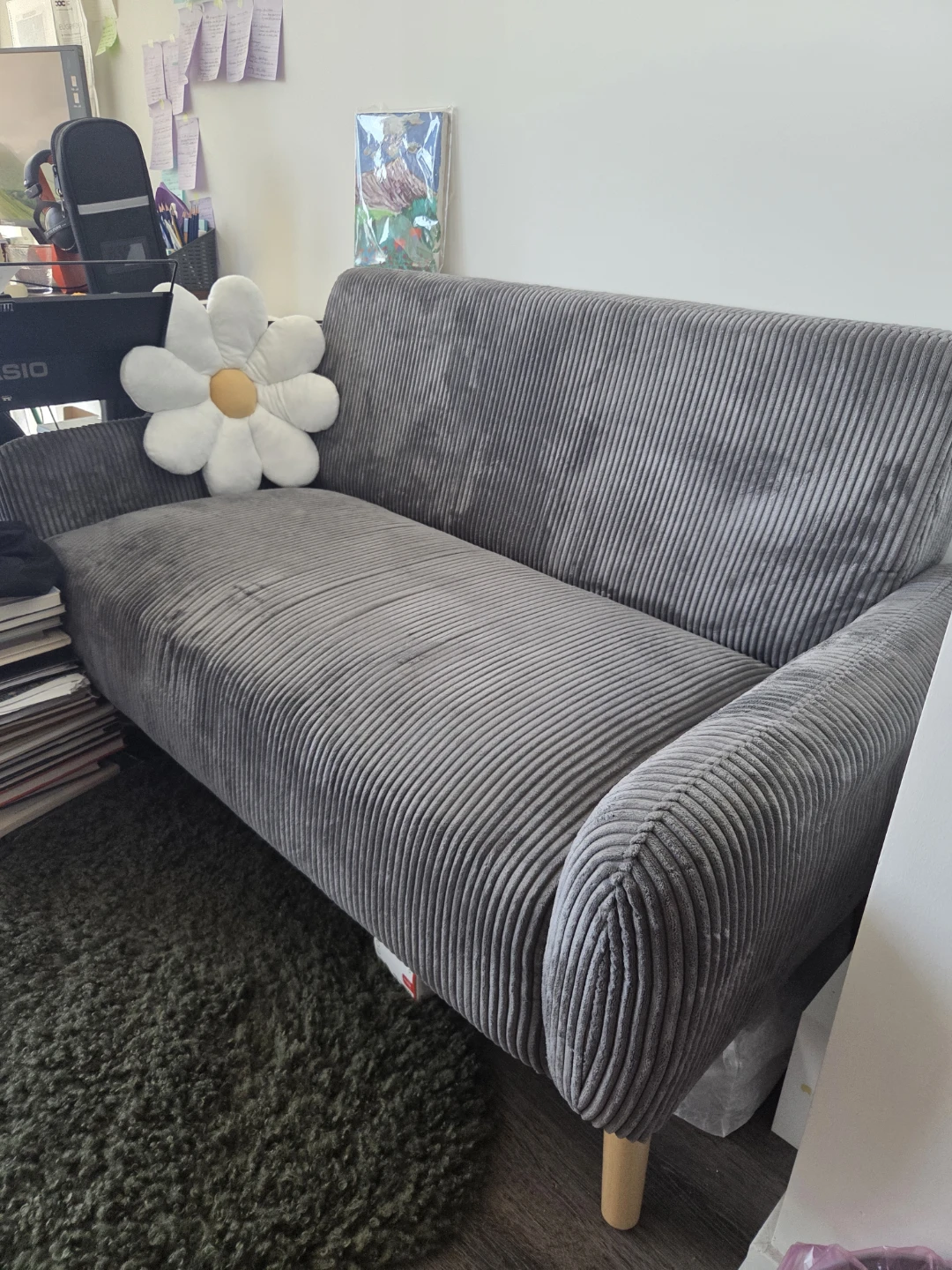 Grey Corduroy Loveseat Sofa - photo 2