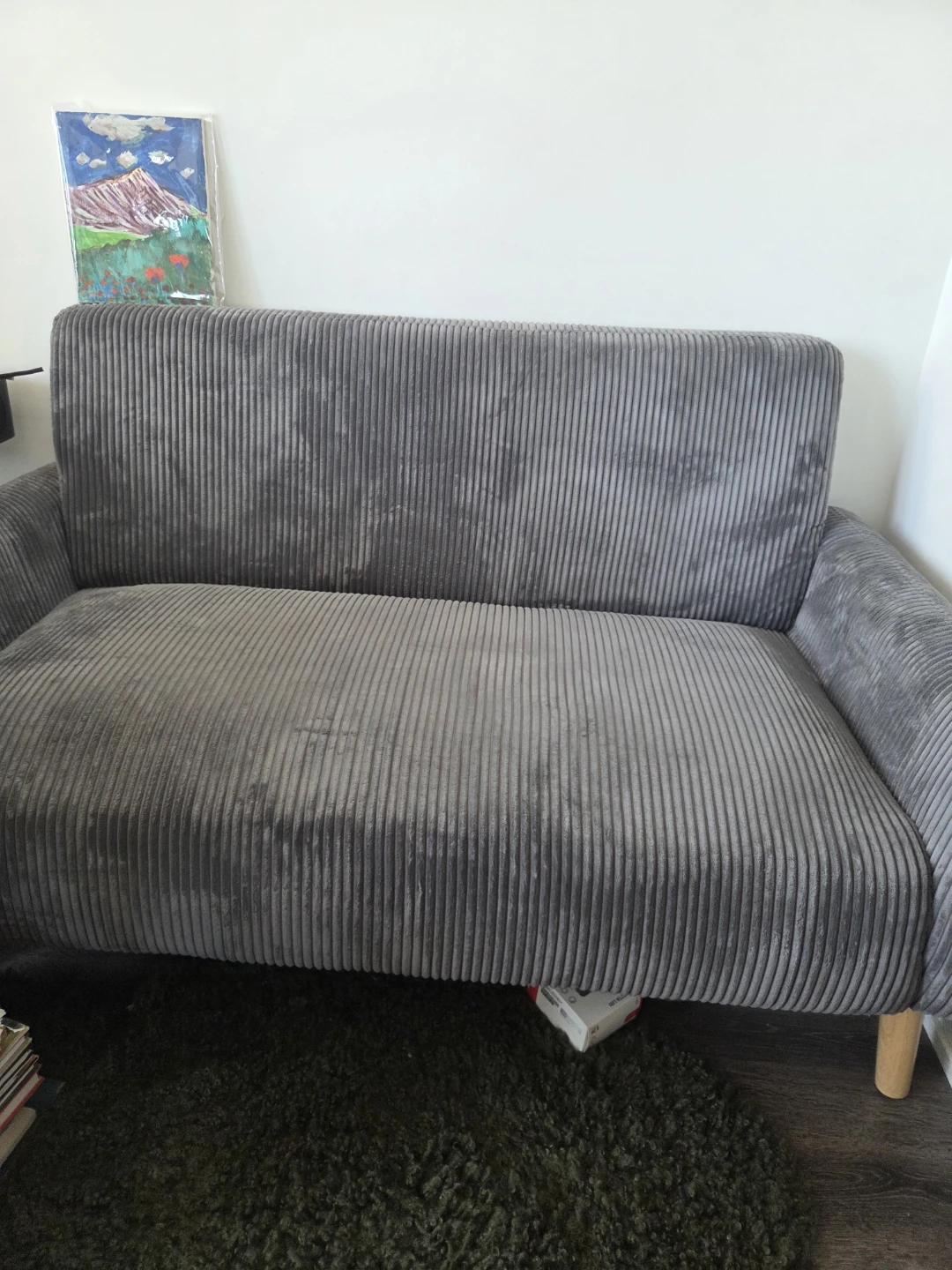 Grey Corduroy Loveseat Sofa - photo 3