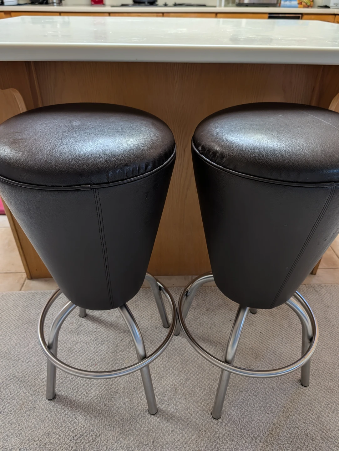 Set of 2 Swivel Bar Stools - Brown Faux Leather