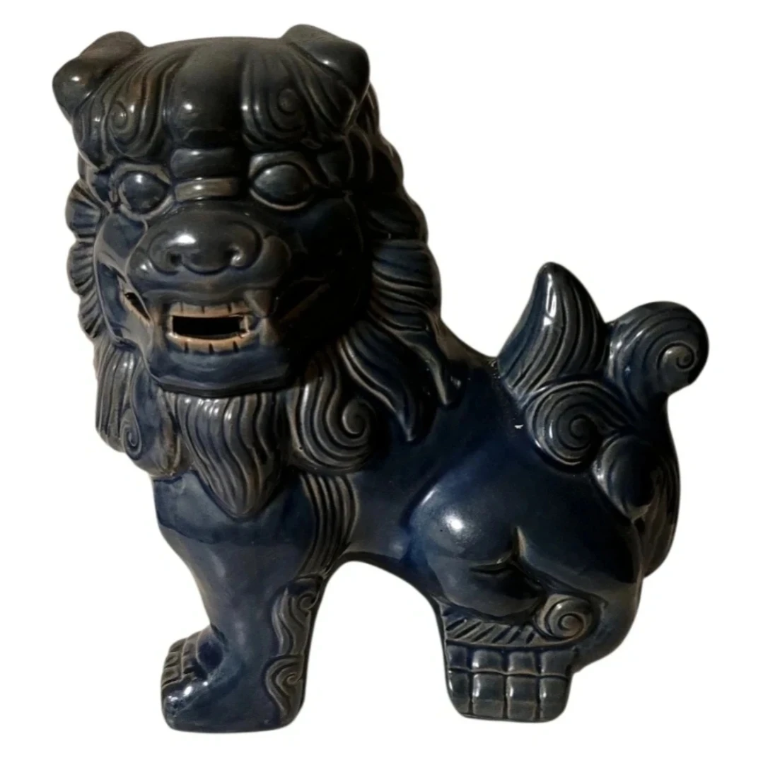 Dark Blue Ceramic Foo Dog Statue