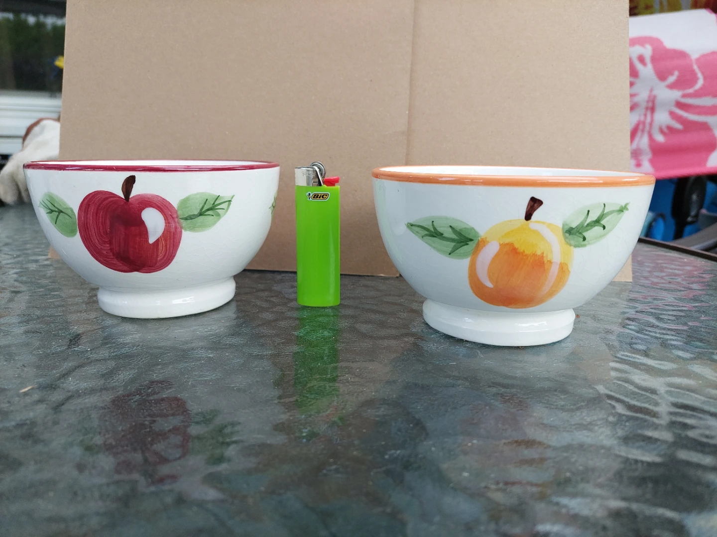 Set of 2 Ceramic Fruit Bowls - Apple & Orange Designs