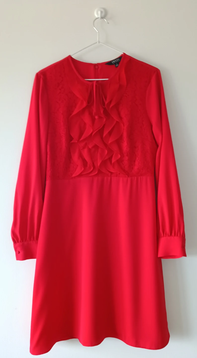 Issac Mazarahi Red Ruffle Lace Dress