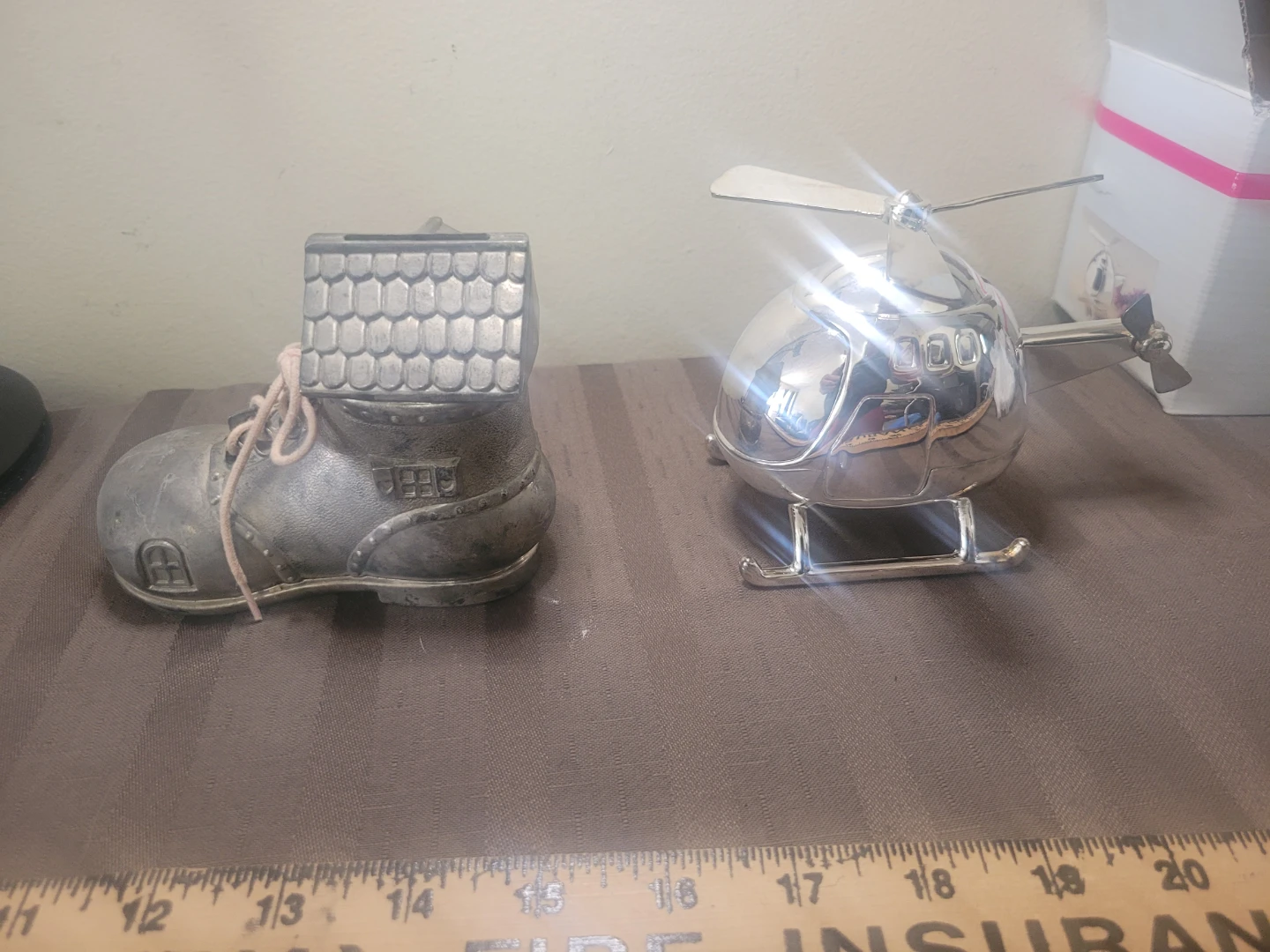 Vintage House Boot & Helicopter Coin Silver Plate Banks - photo 4