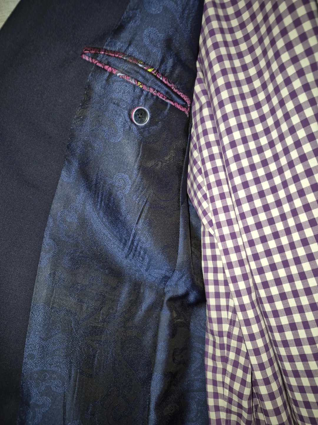 Etro Milano Men's Navy Blazer with Purple Gingham Shirt - photo 5