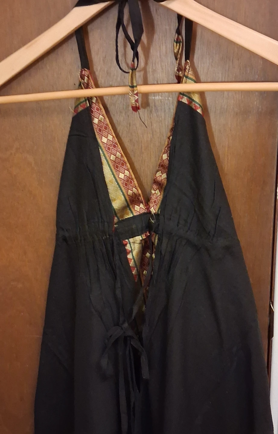 NEW BOHO BLACK HALTER MAXI DRESS WITH GOLD TRIM - photo 4