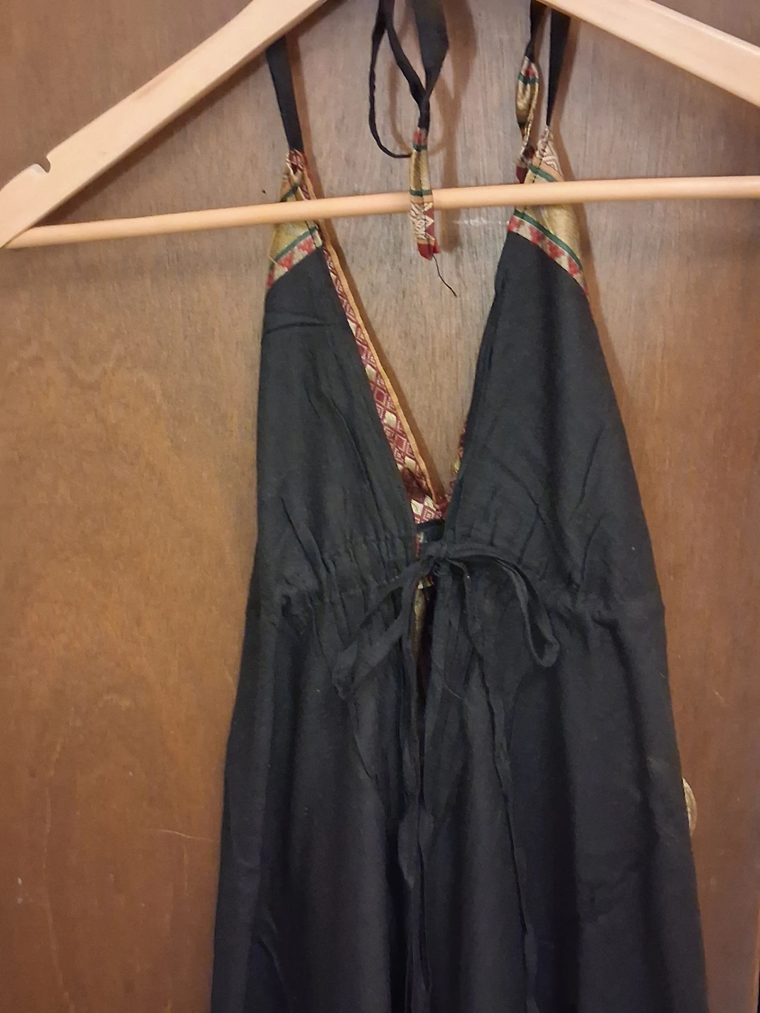 NEW BOHO BLACK HALTER MAXI DRESS WITH GOLD TRIM - photo 5