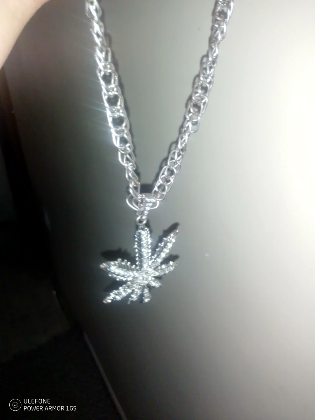 Sparkly Marijuana Leaf Pendant Necklace