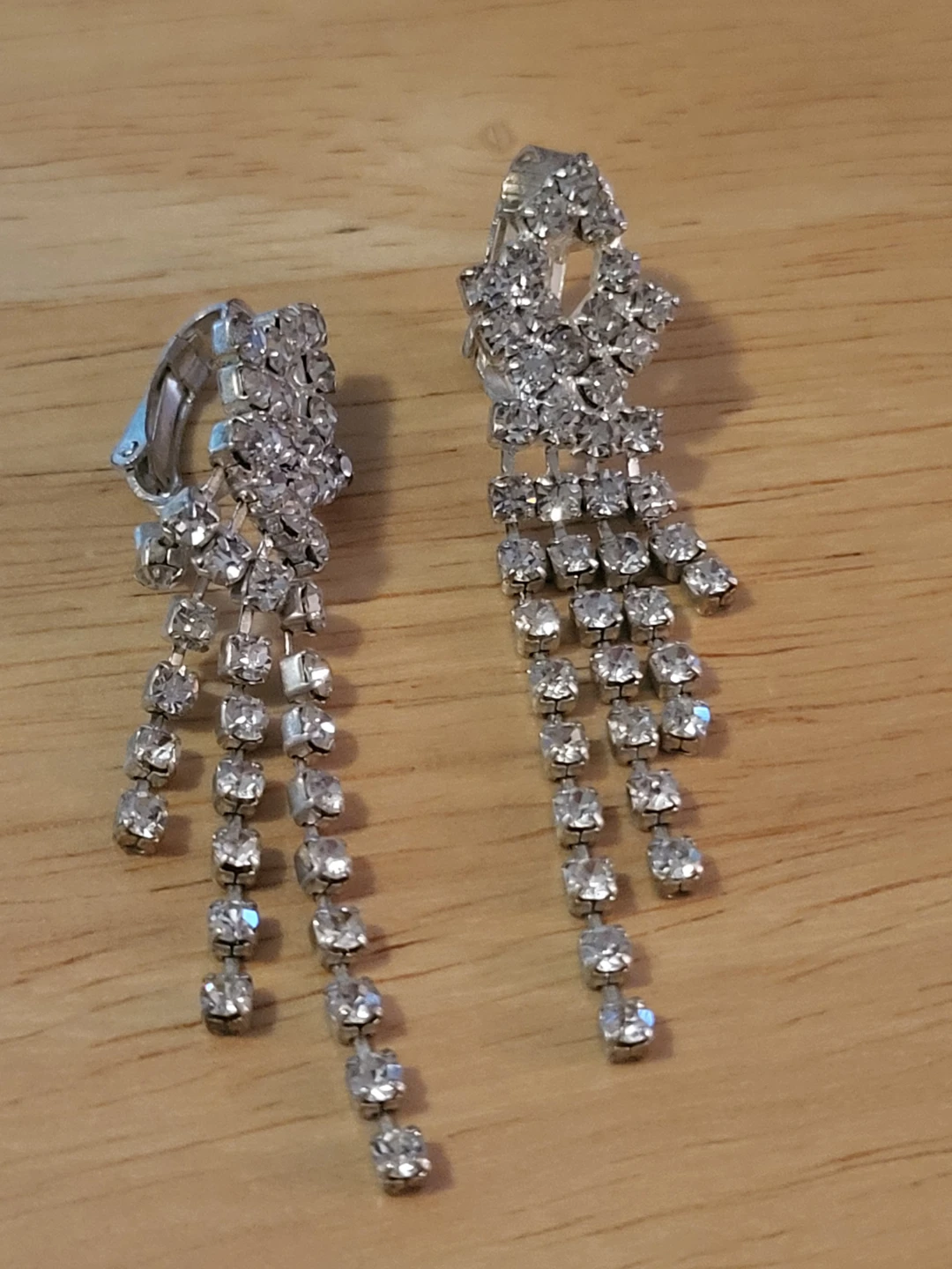Vintage Rhinestone Dangle Clip-On Earrings