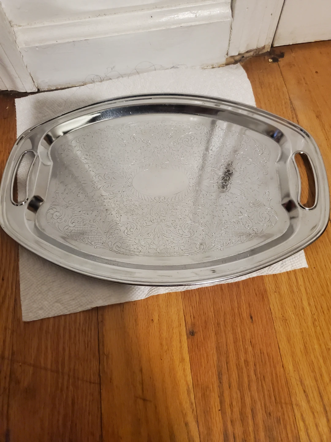 Silver Tone Serving Tray with Decorative Bowl and Stand
