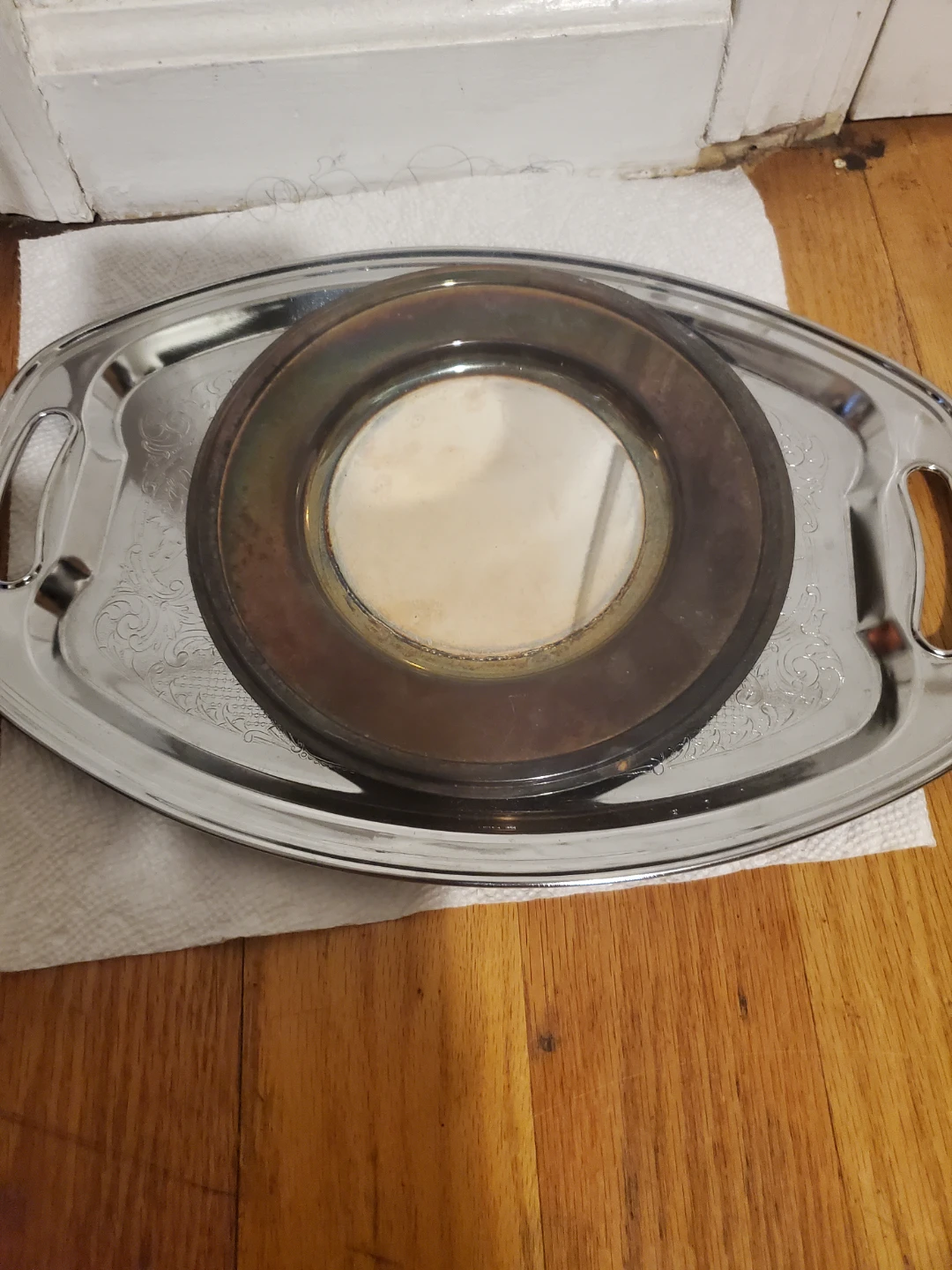 Silver Tone Serving Tray with Decorative Bowl and Stand - photo 2