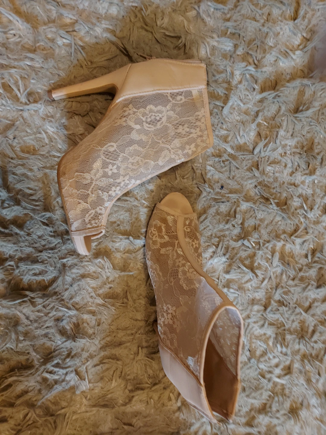 Nude Lace Peep-Toe Heels
