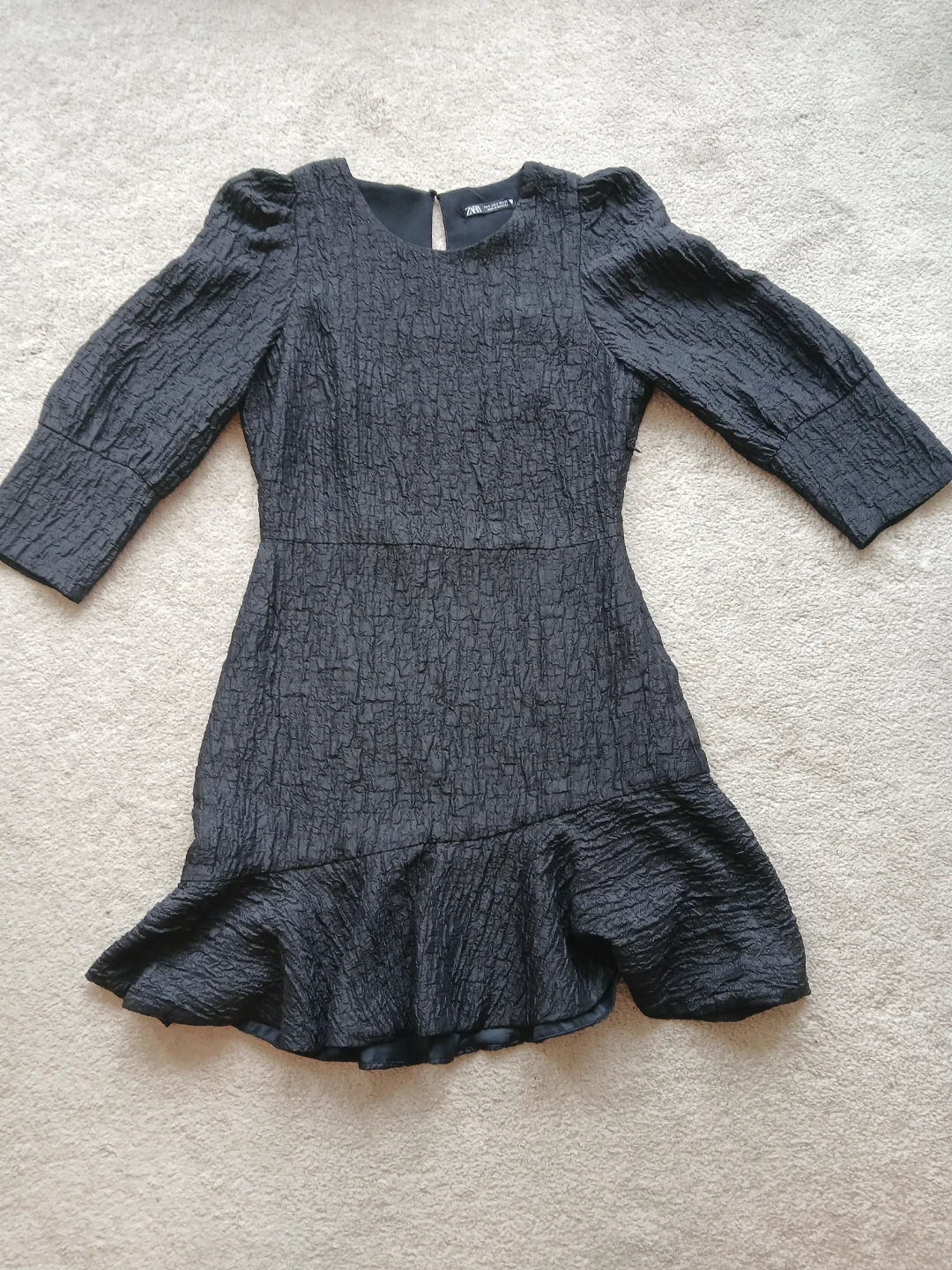Zara black textured long sleeve ruffle hem dress size S - photo 2