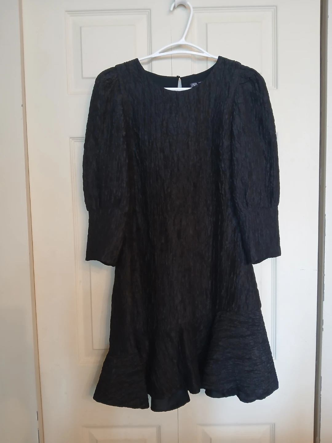 Zara black textured long sleeve ruffle hem dress size S - photo 3