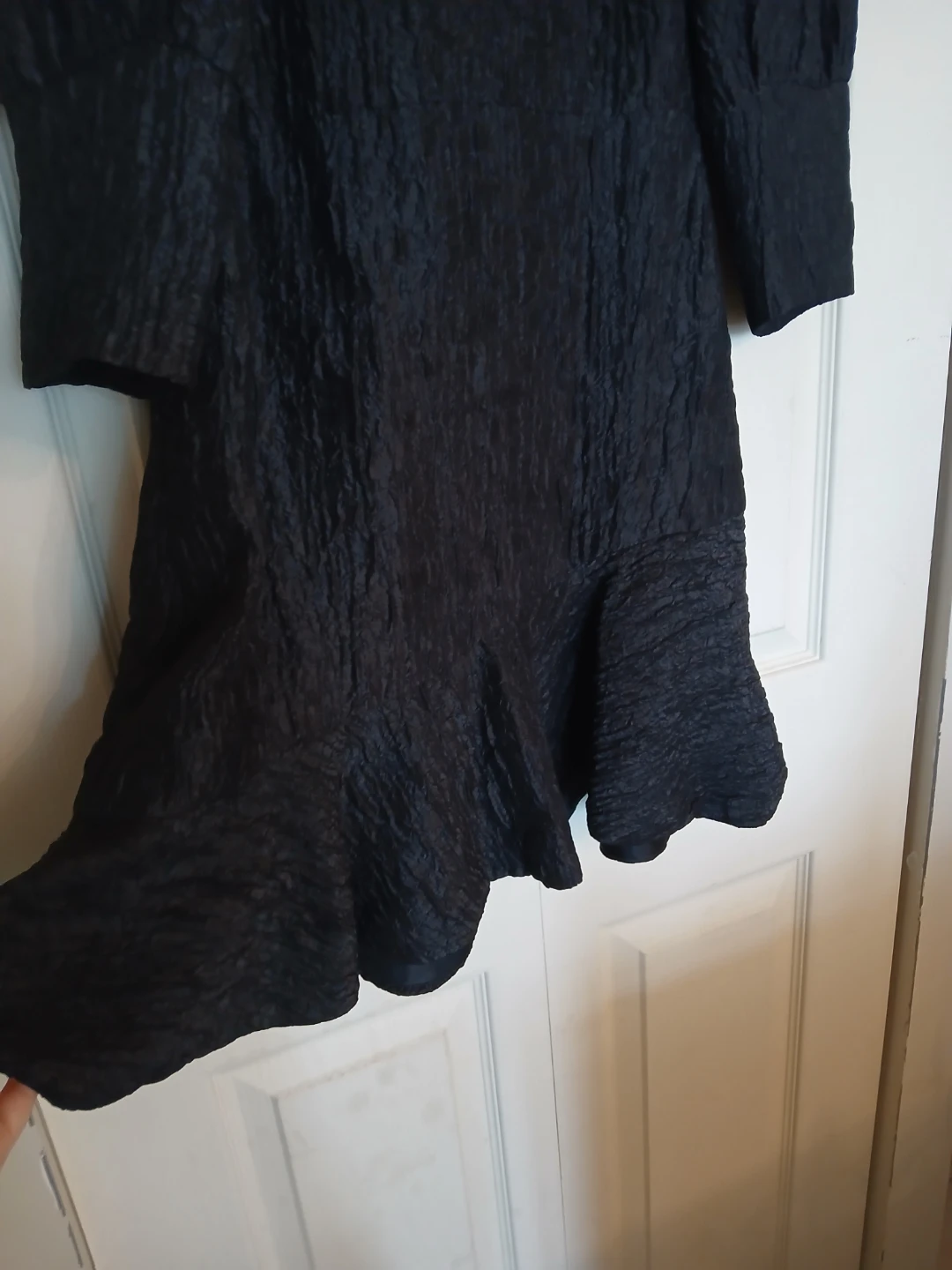 Zara black textured long sleeve ruffle hem dress size S - photo 5