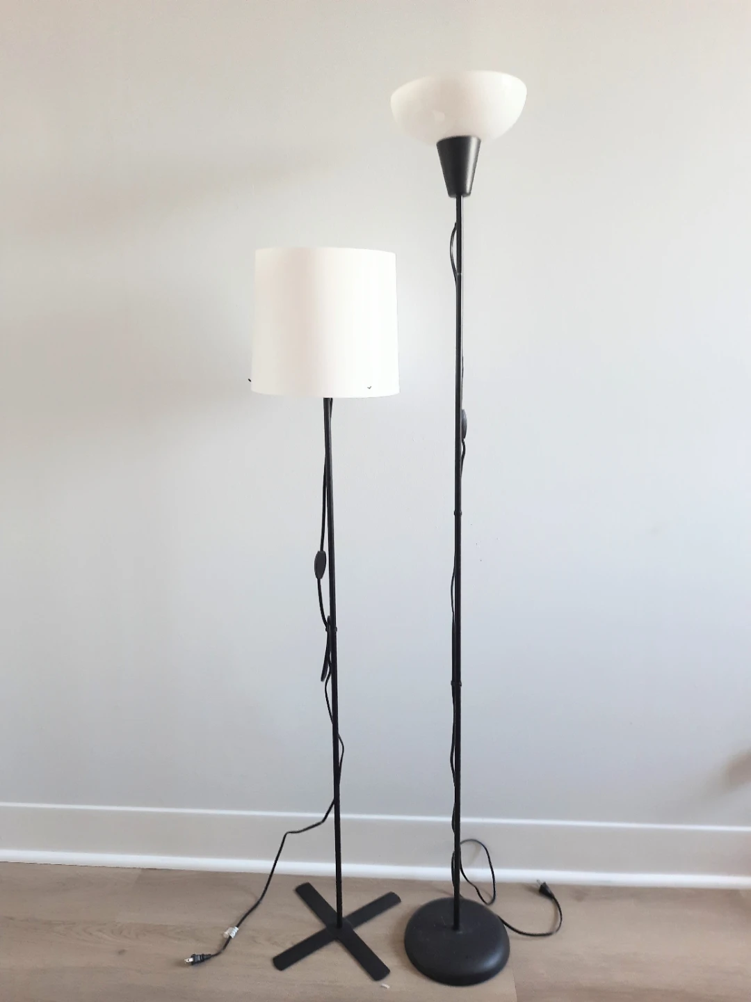 Floor Lamps (2) - Black Metal with White Shades