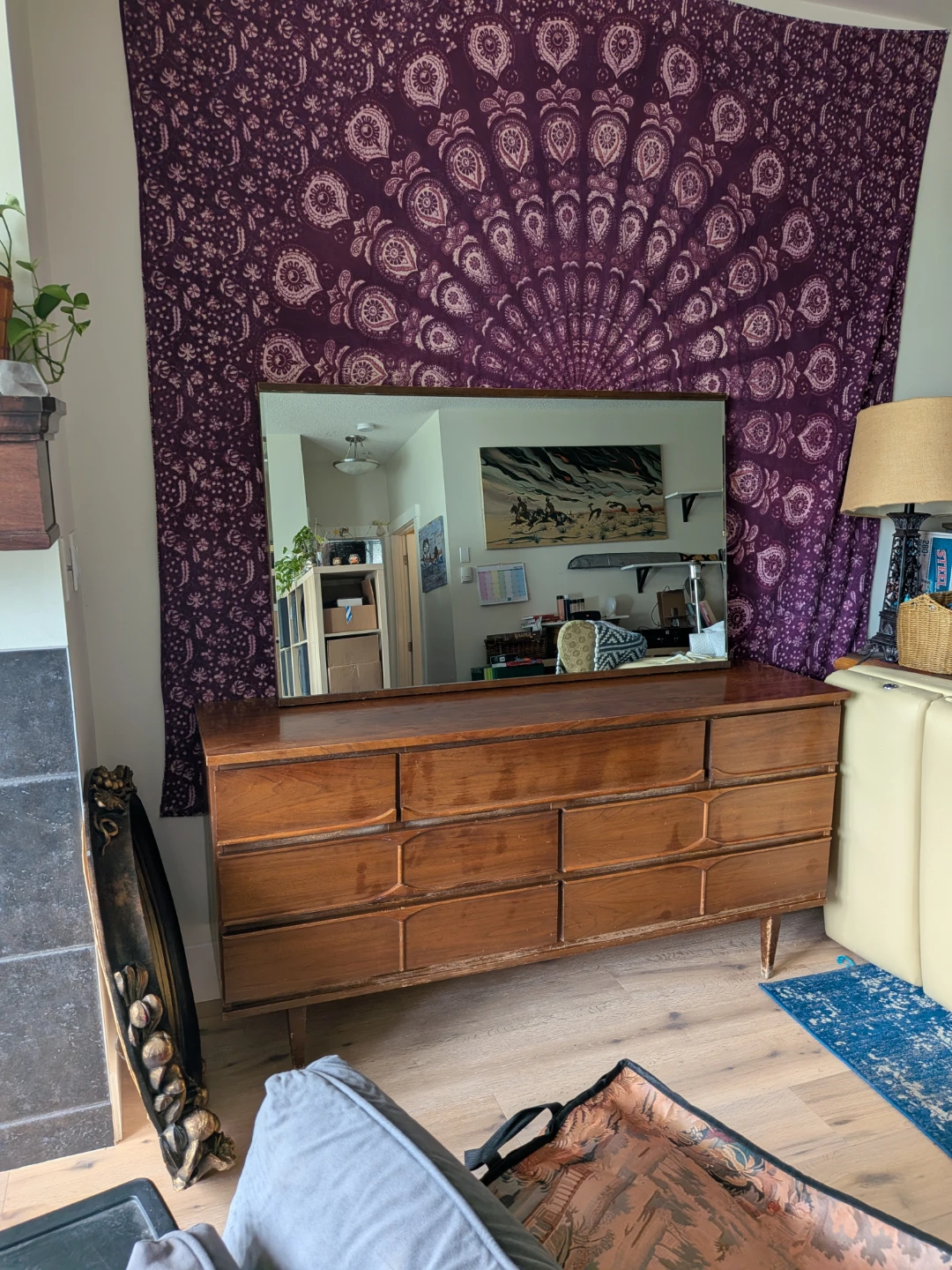 Vintage MCM Wooden Dresser with Mirror