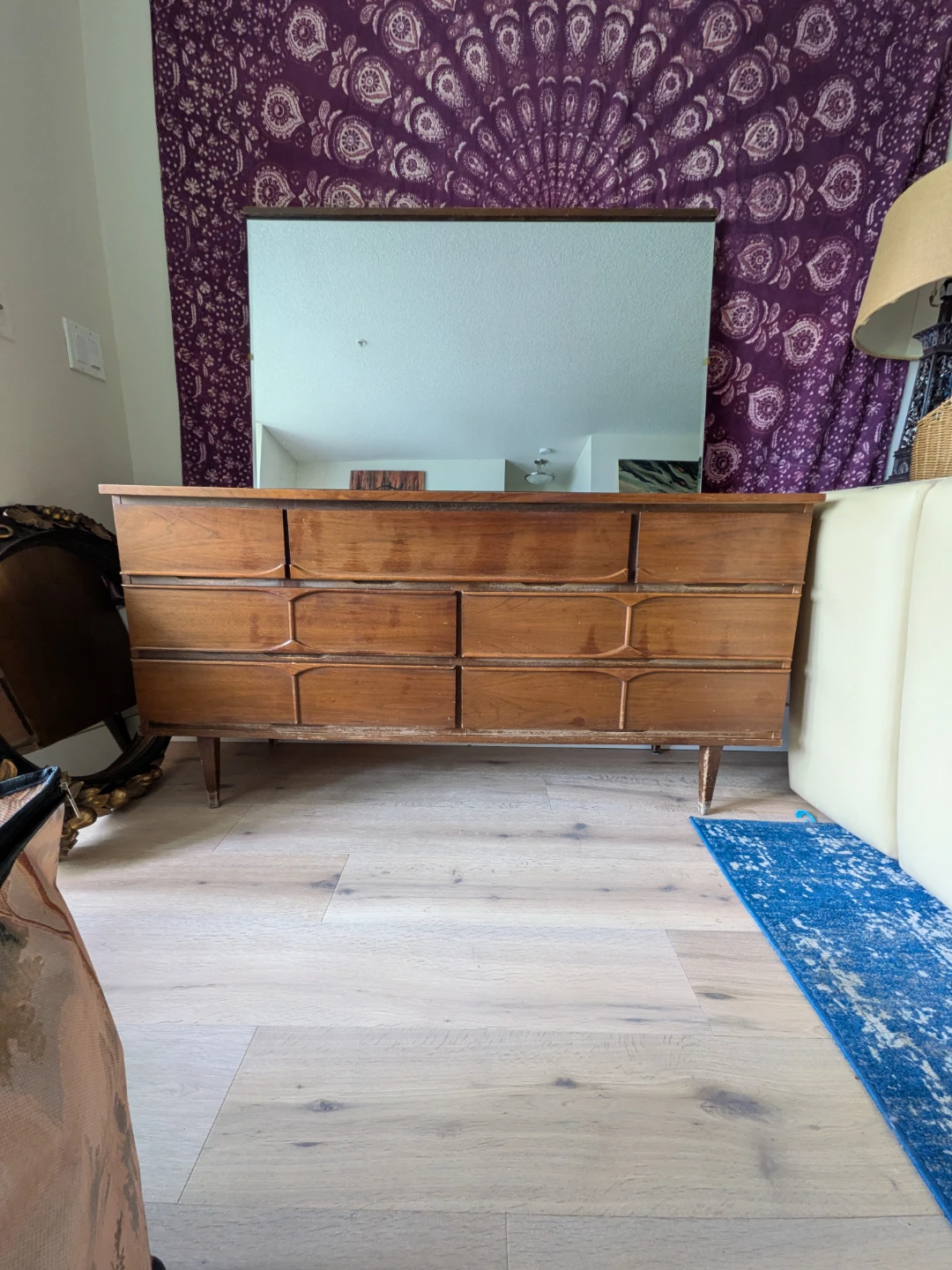 Vintage MCM Wooden Dresser with Mirror - photo 2