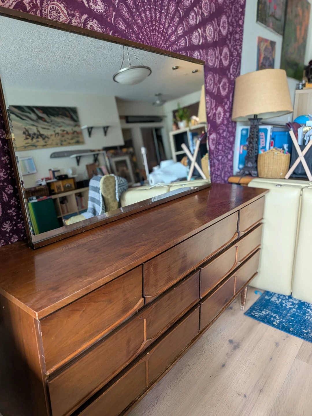 Vintage MCM Wooden Dresser with Mirror - photo 3