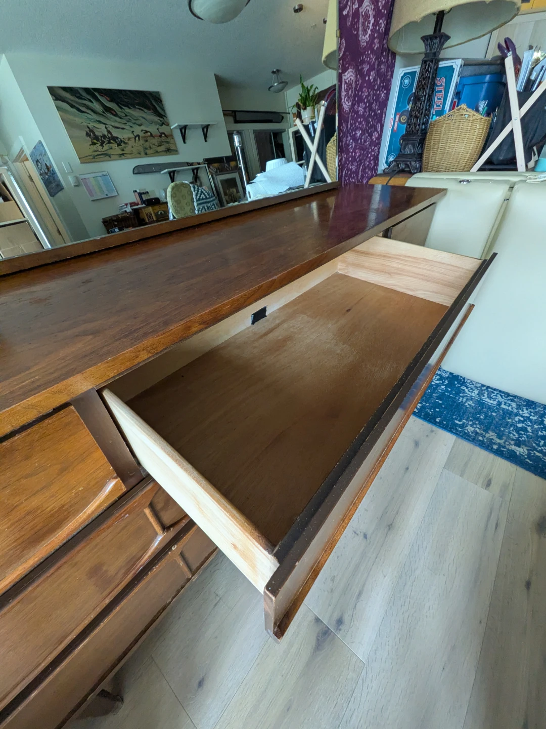 Vintage MCM Wooden Dresser with Mirror - photo 4