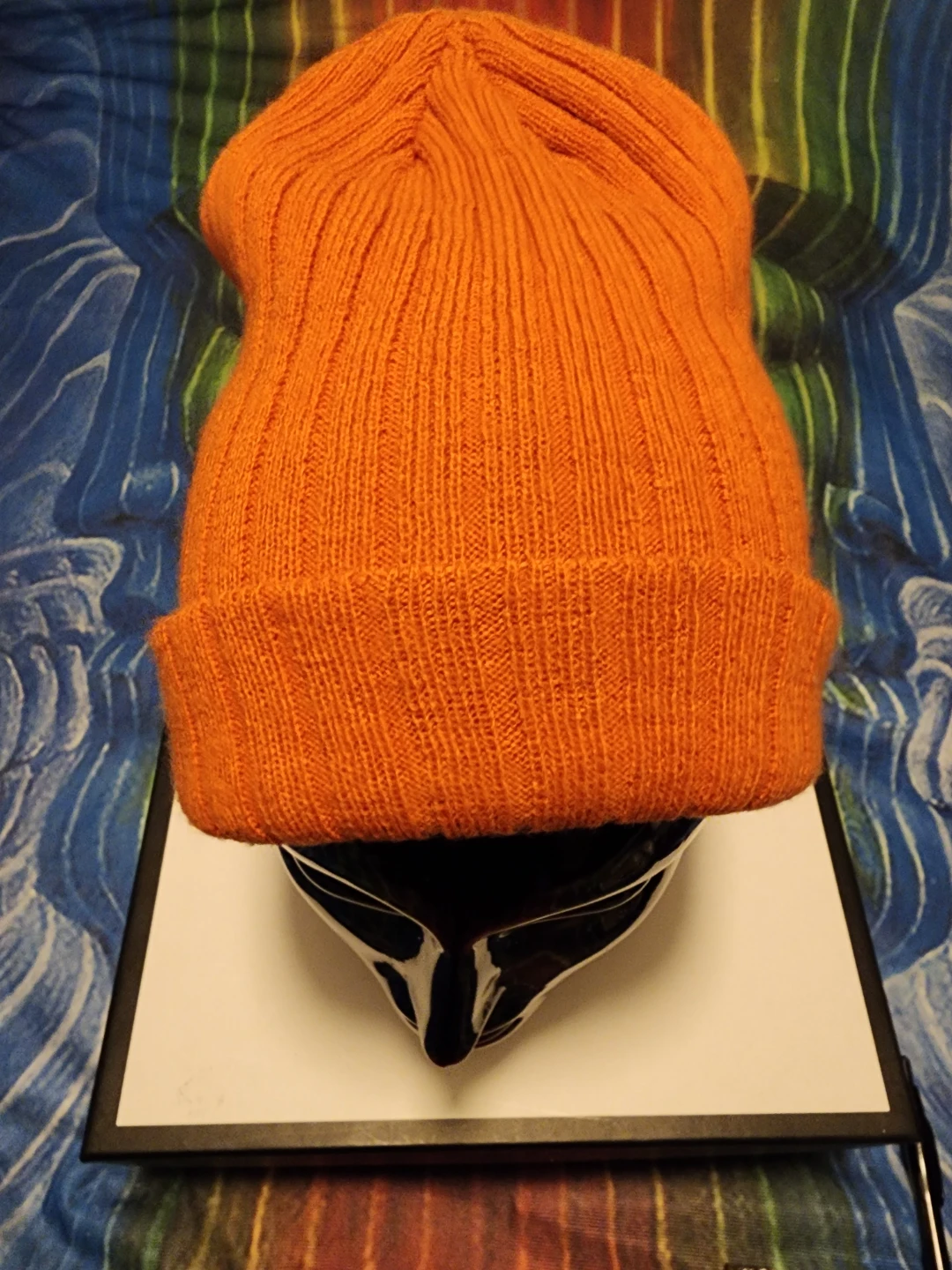 Orange Knit Beanie with Mountain Logo