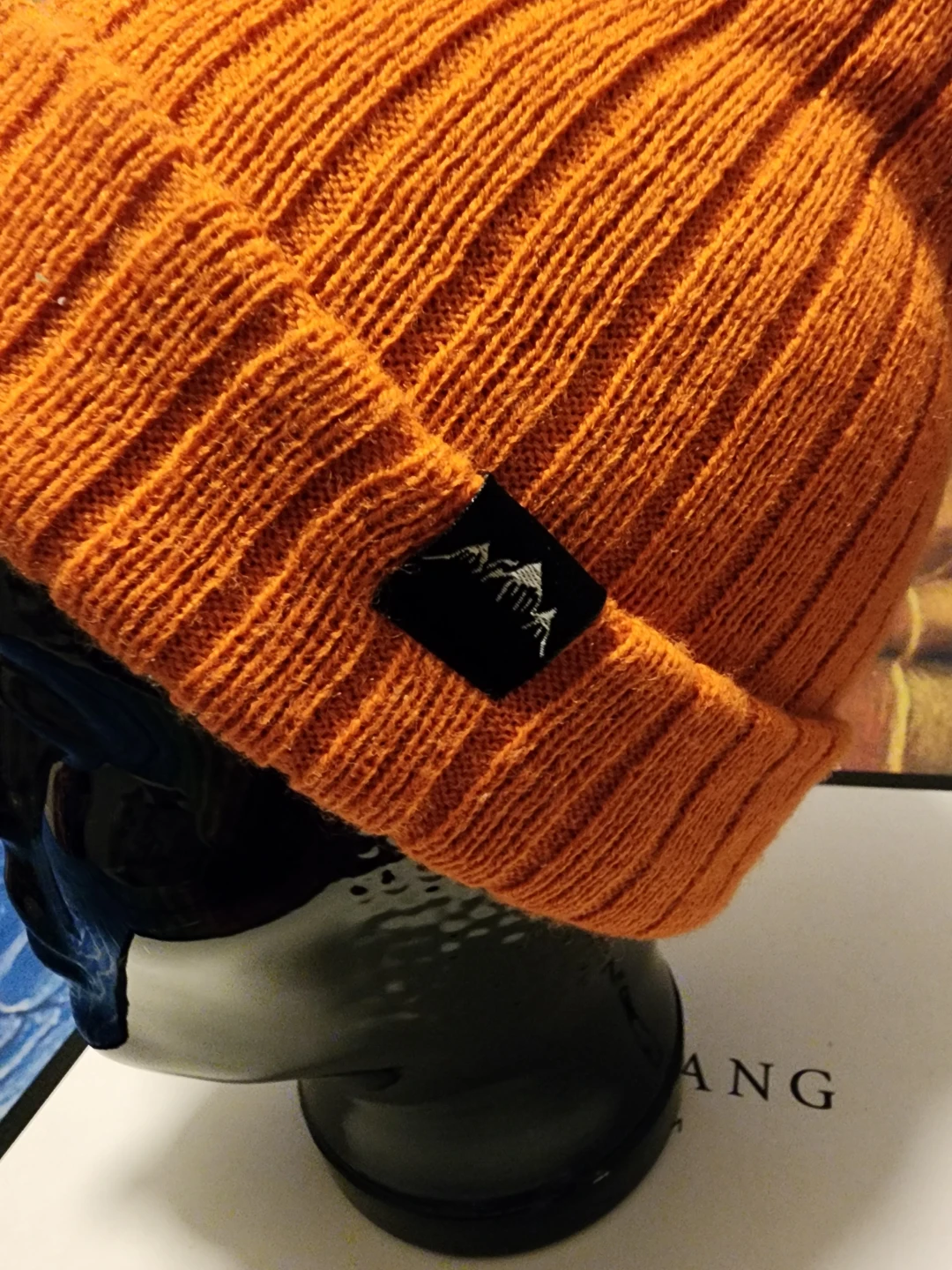 Orange Knit Beanie with Mountain Logo - photo 2