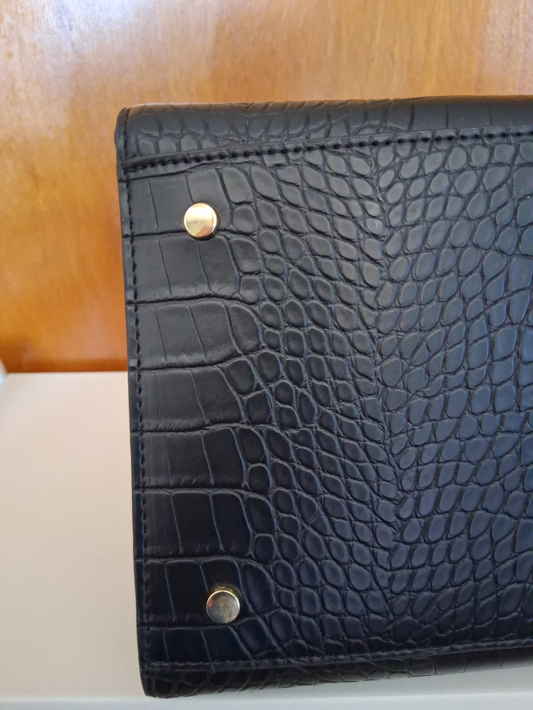 Black Faux Croc Top Handle Bag - photo 3