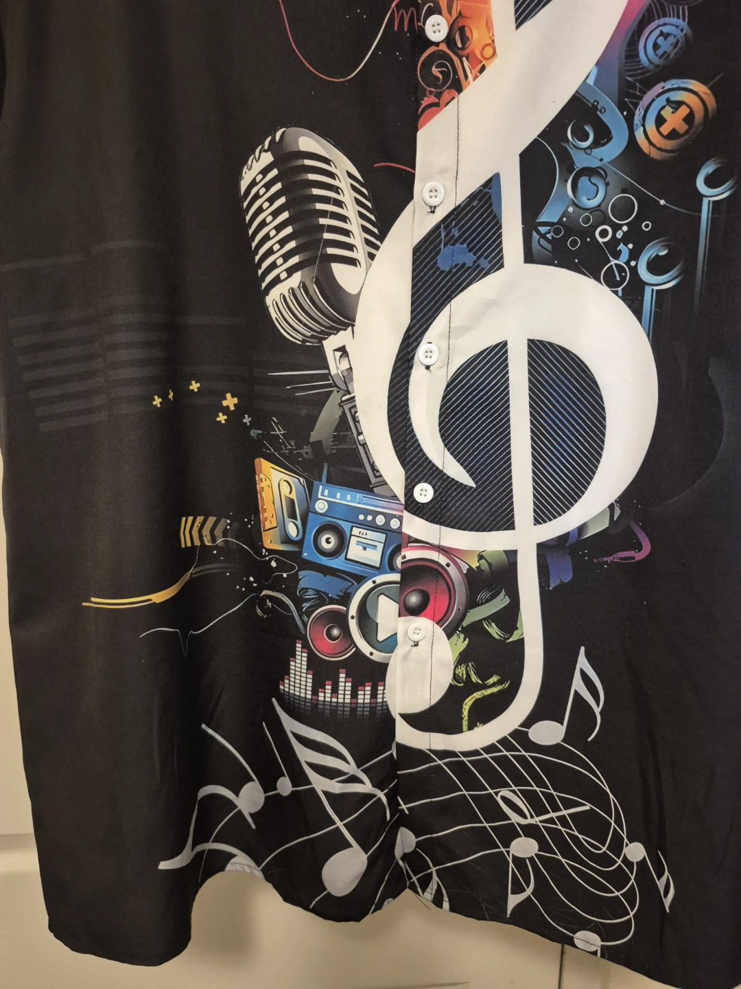 Men's 1XL Black Music Graphic Button-Up Shirt - photo 3