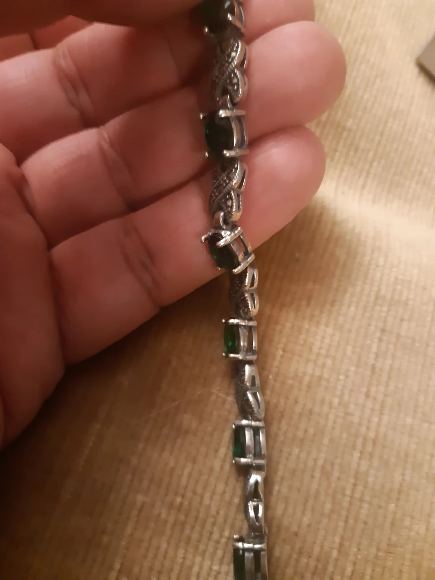 Silver 925 Bracelet with green stones - photo 5