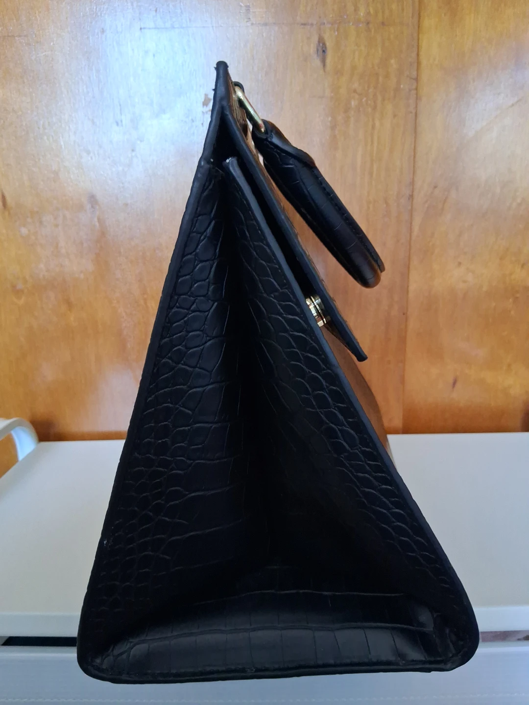 Black Faux Croc Top Handle Bag - photo 4