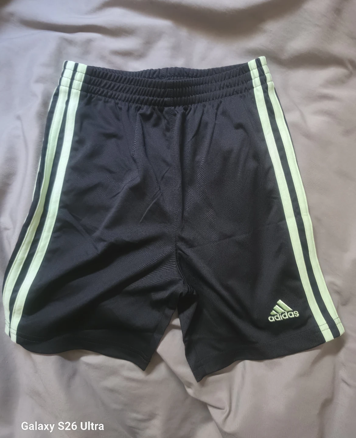 Adidas Black Shorts with Light Green Stripes