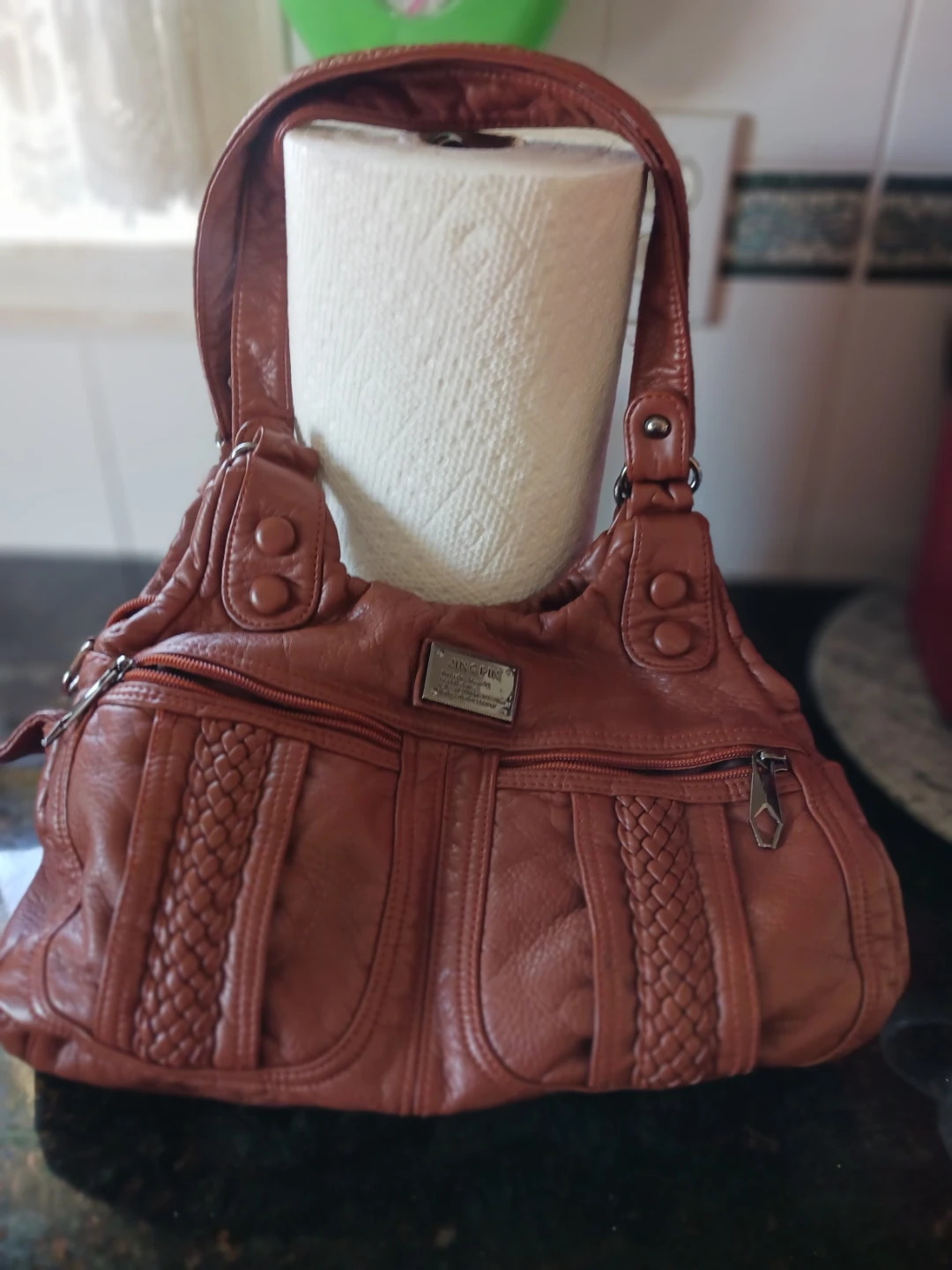 Brown Faux Leather Handbag