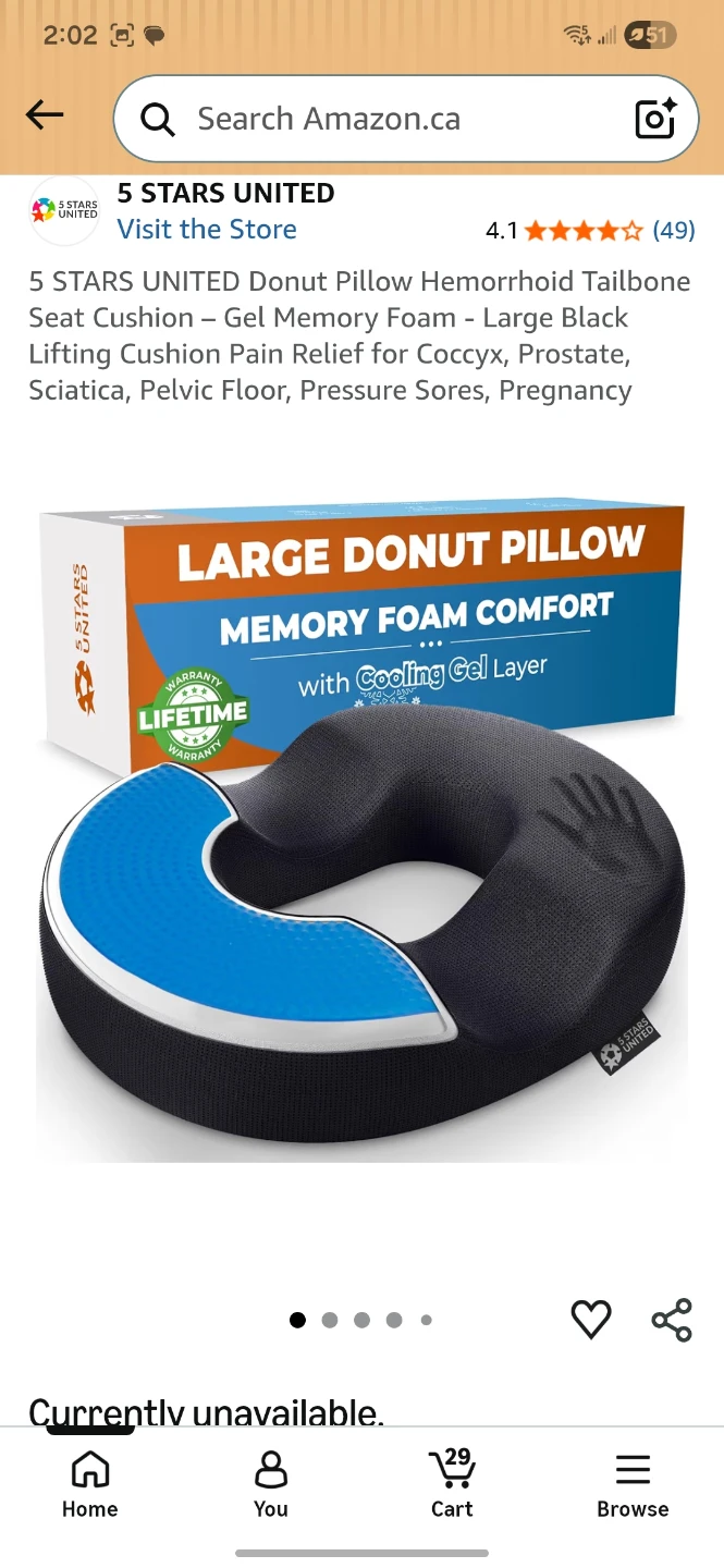 5 Stars United Donut Seat Cushion - Large Black Memory Foam - photo 5