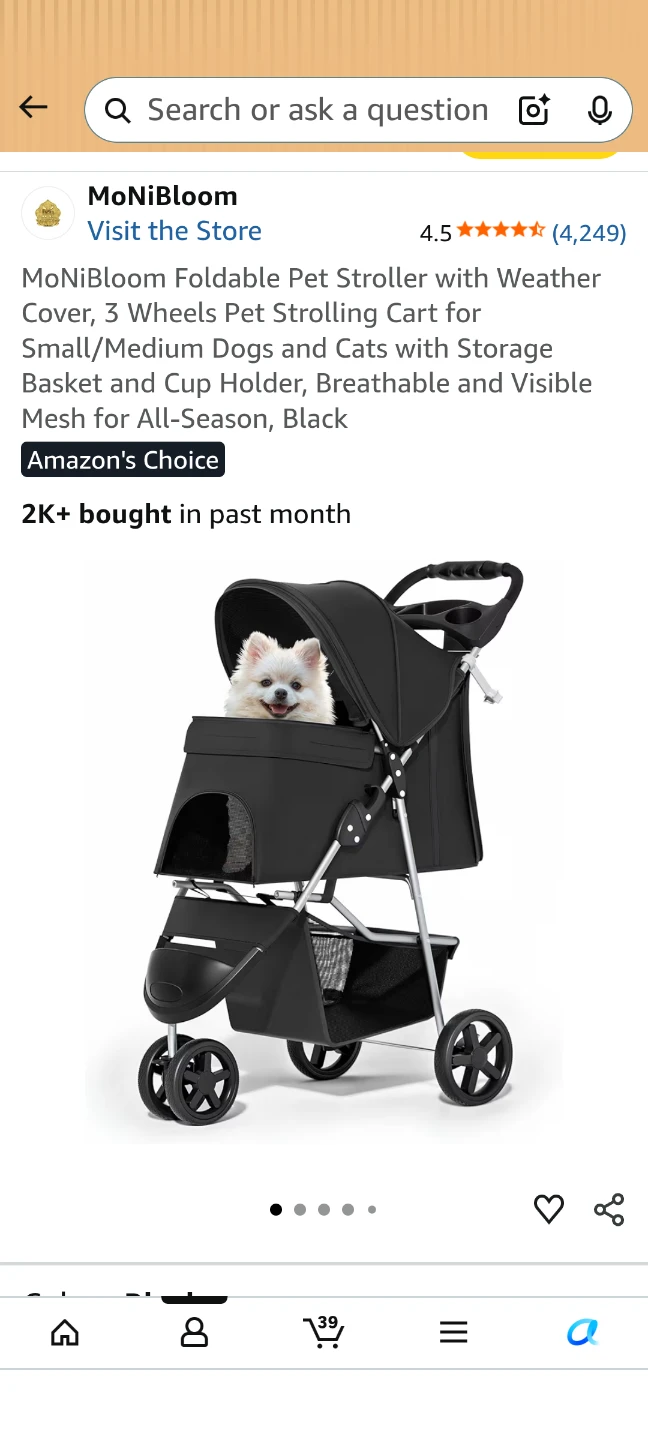 MoNiBloom Foldable Pet Stroller - Black ⚽