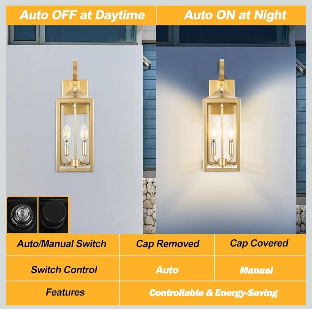 Gold Outdoor Wall Lantern with Dusk to Dawn Sensor - photo 3