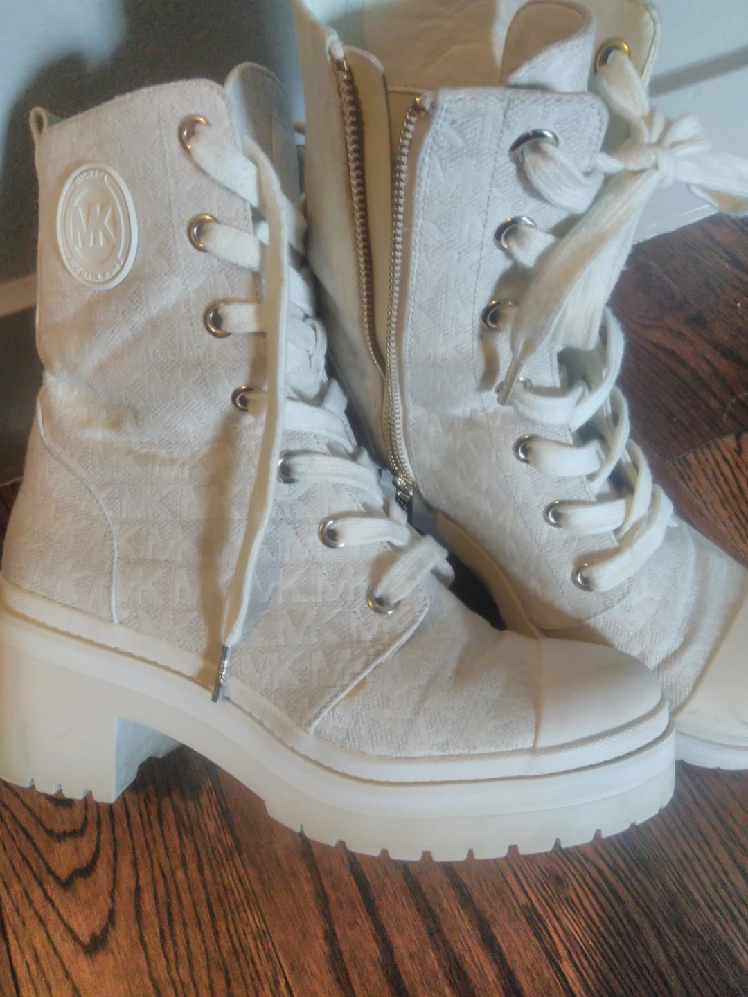 Michael Kors Women's Cream Logo Combat Boots