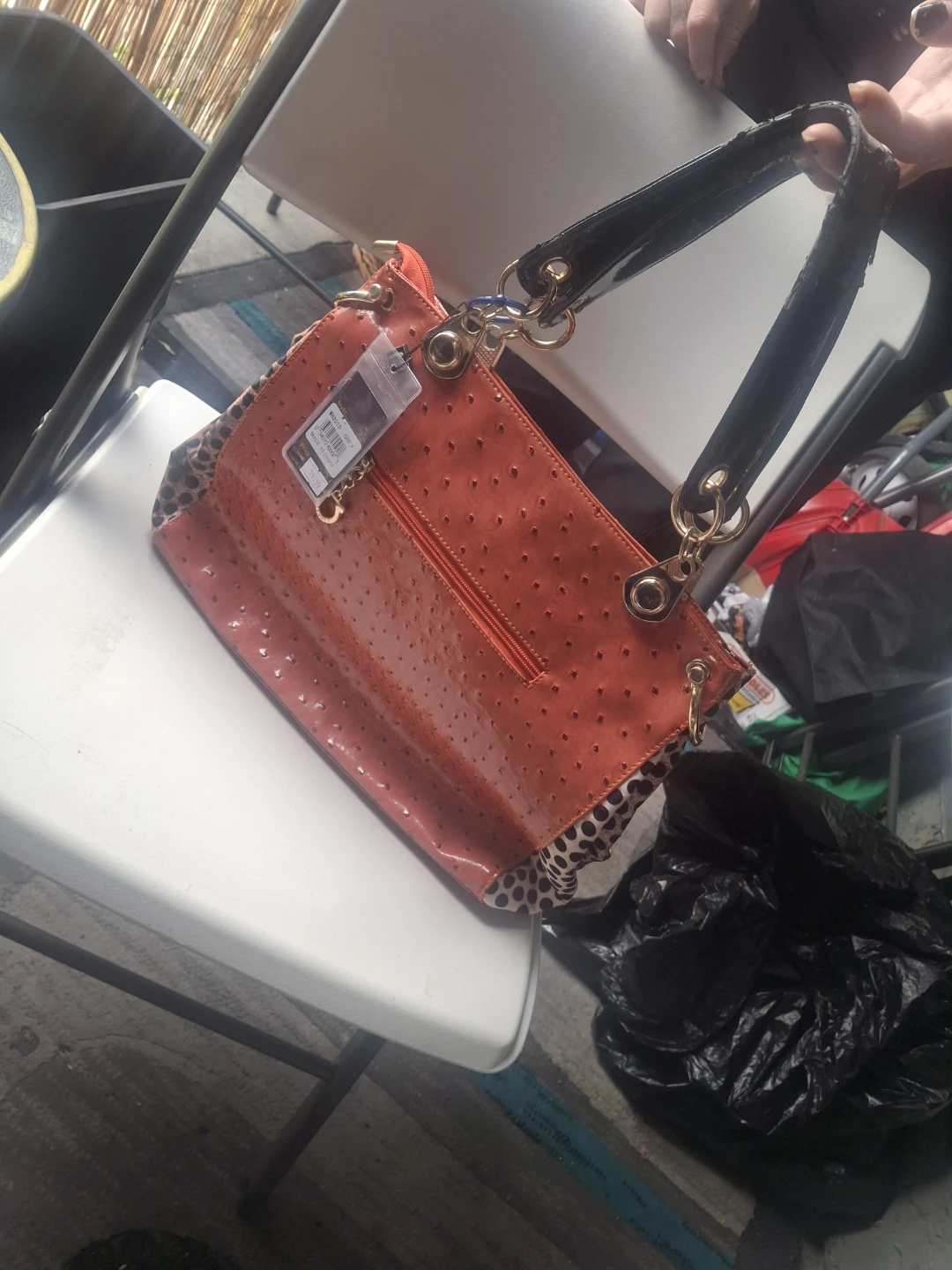 Pink Ostrich Leopard Print Accents On The Sides Handbag
