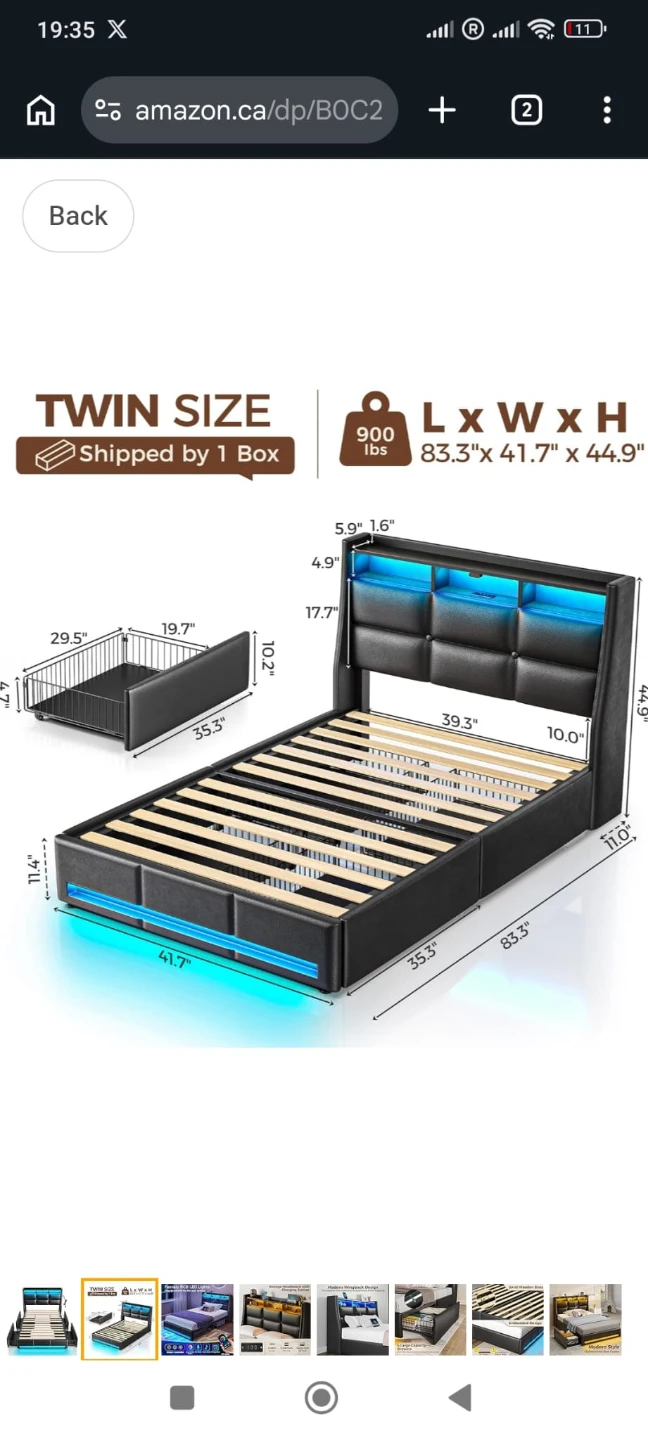 Queen Size Bed Frame with storage & Mattress & Set of Draws - photo 3