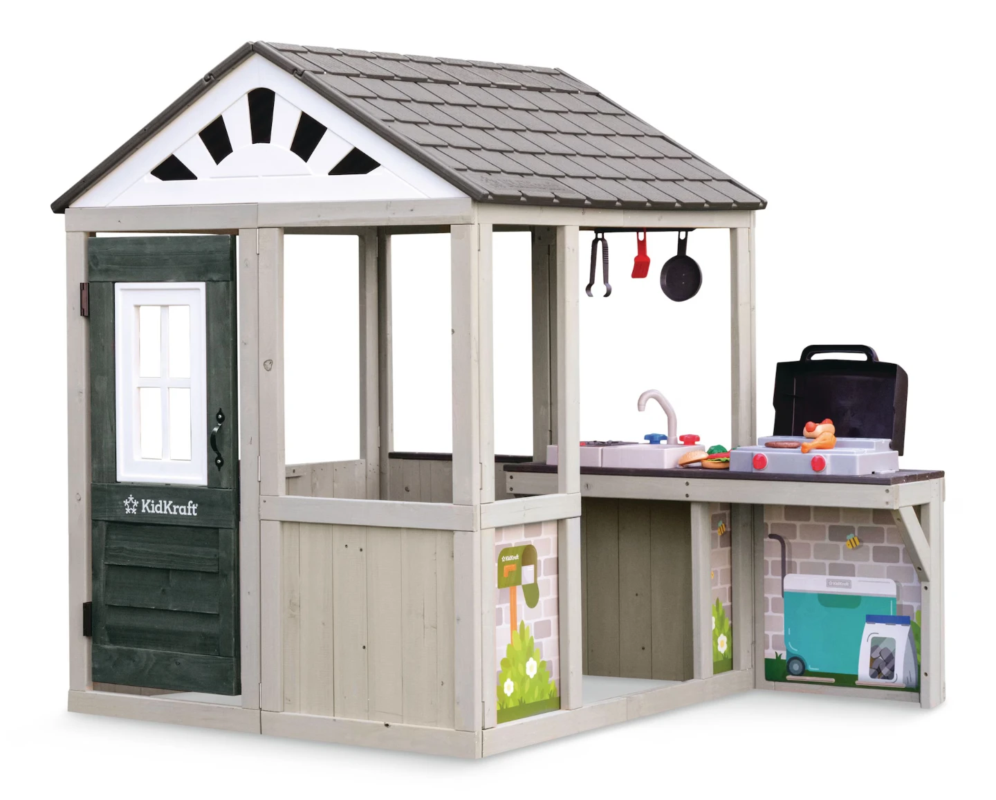 NEW KidKraft Wooden Patio Party Playhouse w 11 Play Food Pieces - photo 2