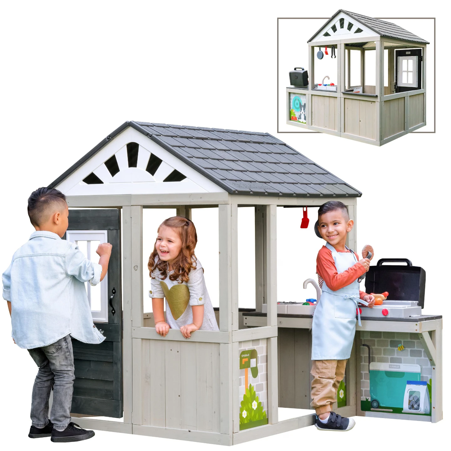 NEW KidKraft Wooden Patio Party Playhouse w 11 Play Food Pieces - photo 3